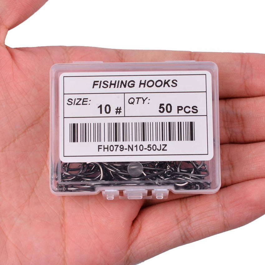 50pcs/ Box Long Shank Fishing Hook 1#-10# Fish Hooks High Carbon