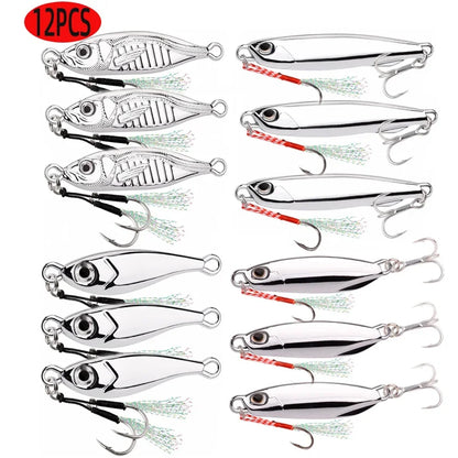 12PCS Metal Slow Fishing Jigs Slow Jigging Lures Set  30g 40g 60g Casting Saltwater Grouper Tuna Trolling Fishing Spoon Bait