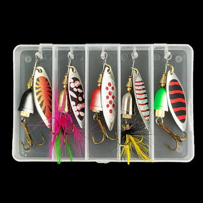 5pcs Fishing Lure Spinner bait, Bass Trout Salmon Hard Metal Spinner Baits Kit with Tackle Boxes