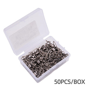 50pcs Stainless Steel Fishing Bearing MS QL Swivels  Rolling Swivel with Hooked Snap Fishing Hook Connector Tackle