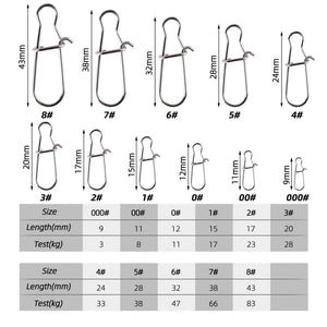 100PCS Fishing Swivels Ball Bearing Swivel Connector with Safety Snap Solid Rings Rolling Swivel for Carp Fishing Accessories