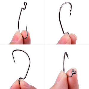 10pc/ Box Fishing Hook Set Carbon Steel Wide Crank Offset  for Soft Worm Lure Barbed Hook carp Fishing Hooks Tackl