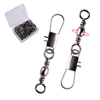 50pc/Box Swivels Stainless Steel Fishing Connector Pin Bearing Rolling Swivel Fishing Hook Lure Connectors Pesca Tackle