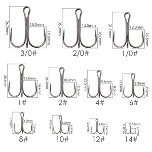 10Pcs/lot 2# 4# 6# 8# 10# Black Fishing Hook High Carbon Steel Treble Overturned Hooks Fishing Tackle Round Bend Treble For Bas