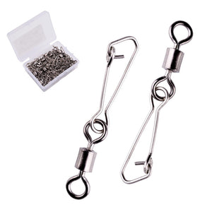 50pcs Stainless Steel Fishing Bearing MS QL Swivels  Rolling Swivel with Hooked Snap Fishing Hook Connector Tackle