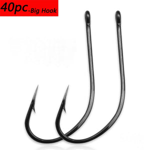 40pcs Mixed Size Circle Big Fishing Hooks Ring Eye Fishhooks Barbed Fishing Hooks Single Jig Fish Hook Tackle High-carbon Steel