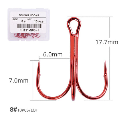 10pcs/lot Red 2/4/6/8/10# Fishing Hooks High Carbon Steel Treble Hook Round Bent Treble For Saltwater Bass Fishing Tackle Pesca