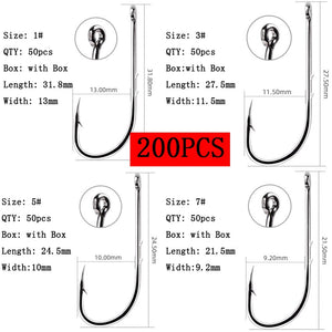 200pcs/box Long Shank Fishing Hooks Mixed Size 1# 3# 5# 7# Fishing Hook Set Sharp Barbed Offset Narrow Bait Pesca Hook