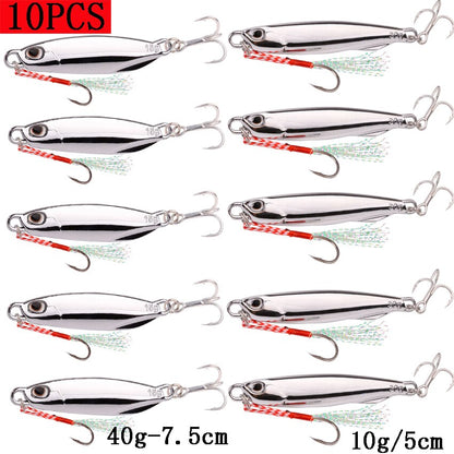 10pcs/lot Plating Jigging Metal Jigs Lure 10g 15g 20g 30g 40g Saltwater Jig Fishing Lures Artificial Hook Casting Bait