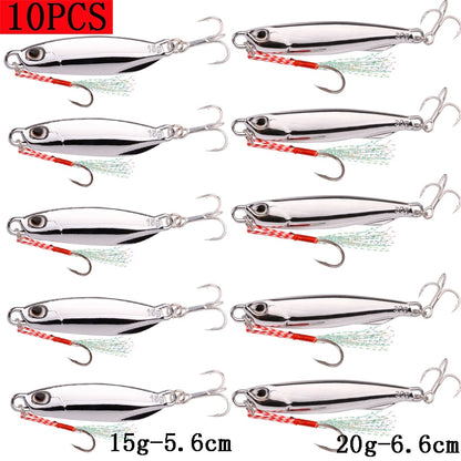 10pcs/lot Plating Jigging Metal Jigs Lure 10g 15g 20g 30g 40g Saltwater Jig Fishing Lures Artificial Hook Casting Bait