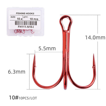 10pcs/lot Red 2/4/6/8/10# Fishing Hooks High Carbon Steel Treble Hook Round Bent Treble For Saltwater Bass Fishing Tackle Pesca