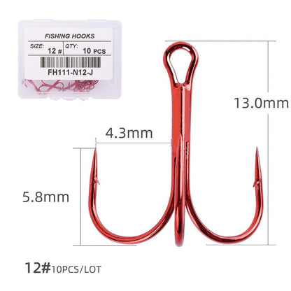 10pcs/lot Red 2/4/6/8/10# Fishing Hooks High Carbon Steel Treble Hook Round Bent Treble For Saltwater Bass Fishing Tackle Pesca